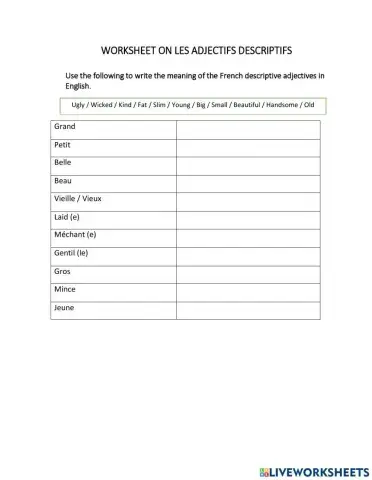 Les adjectifs descrptifs