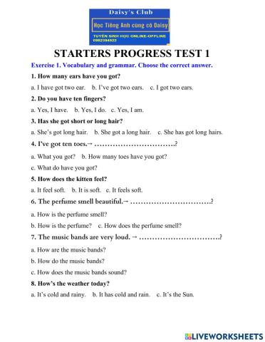 Reading & Writing Starter test 1