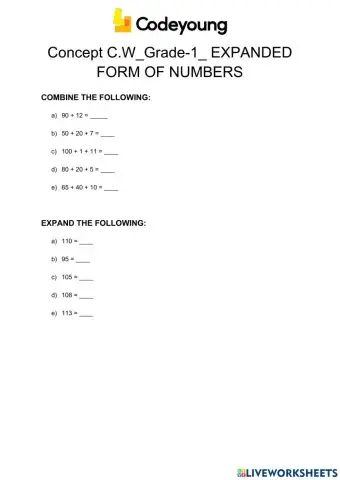 Concept C.W-Grade-1- EXPANDED FORM OF NUMBERS