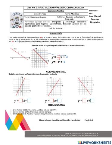 Ecuacion ordinaria de la linea recta