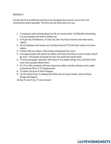 IE1, Unit 7, Vocab and Grammar, Exercise 7