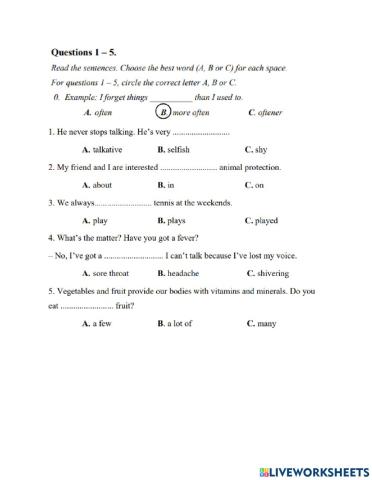 Flyers.Grammar.Test 1