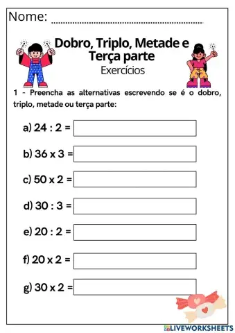 Dobro, triplo, metade e terça parte