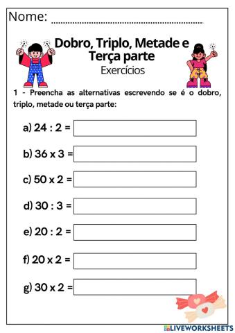 Dobro, triplo, metade e terça parte