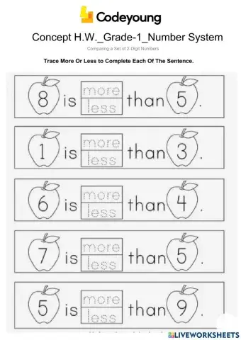 Comparing a Set of 2-Digit Numbers-Concept H.W