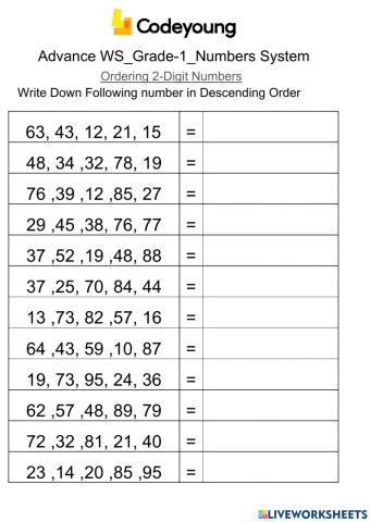 Ordering 2-Digit Numbers-Advance WS