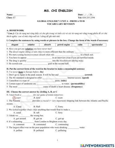 Foreign Teacher - S7 - Week 13 - U4 - Vocabulary revision