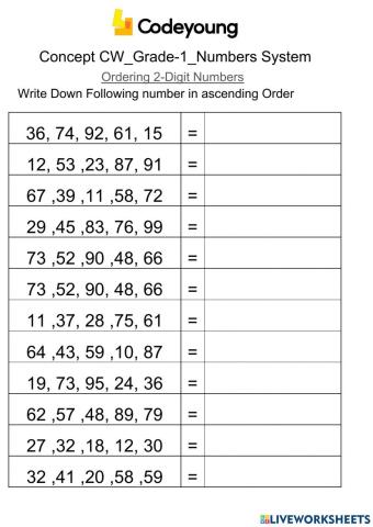 Ordering 2-Digit Numbers-Concept CW