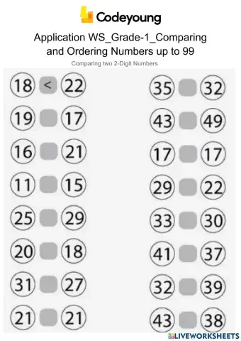 Comparing two 2-Digit Numbers-Concept C.W