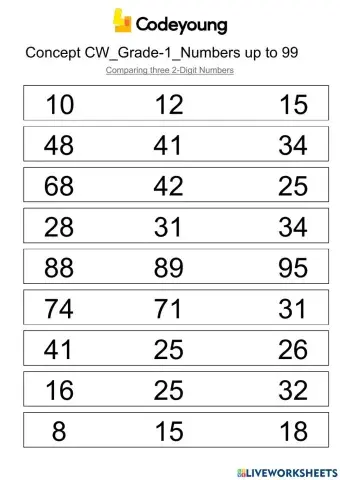 Comparing Three 2-Digit Numbers-Concept CW