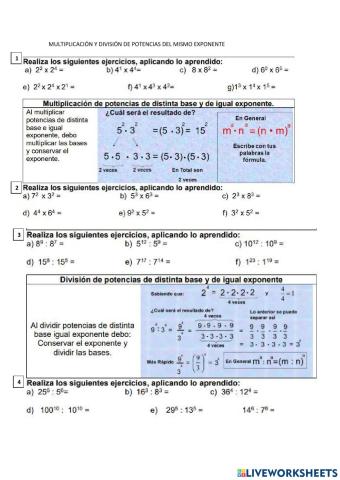 Multiplicación y división de potencias del mismo exponente