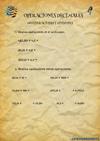 Operaciones decimales multiplicaciones y divisiones