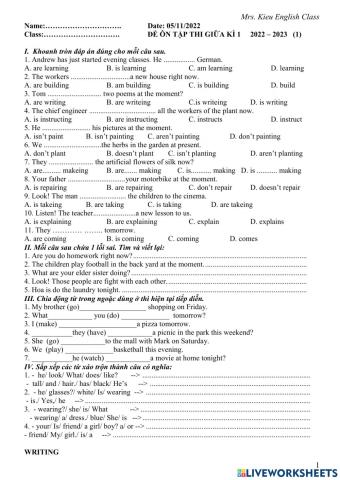 Ôn thi giữa  kì 1 tiếng anh 6 smart world