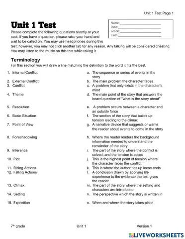 Unit 1 test 7th grade