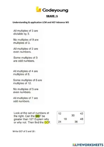 Understanding & application LCM and HCF advance WS