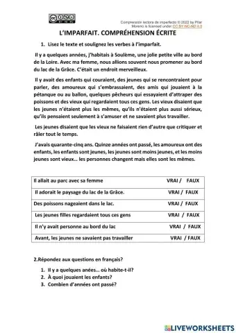 Compréhension écrite imparfait