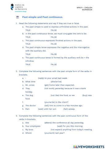 U1. Grammar: Past simple and Past continuous