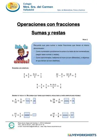 Sumas y restas de fracciones