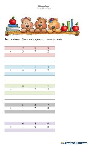 Suma reagrupando - 3 dígitos