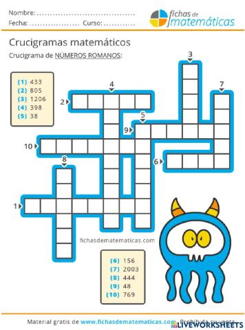 Crucigrama de números romanos