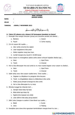 Latihan Bahasa sunda kelas 6 smt 1