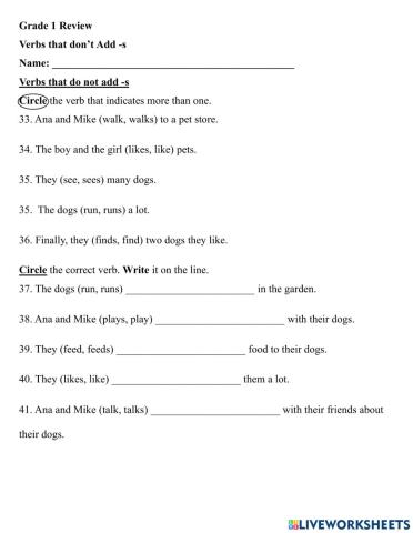 Verbs that don't add -s