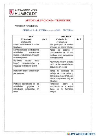Autoevaluacion de 6sa-6sb