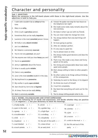 Vocabulary Ex.: Character and Personality