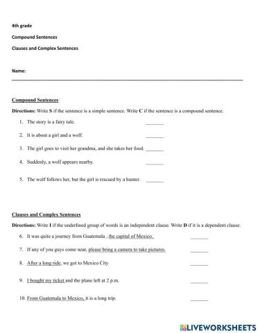 Sentences: Compound, Clauses and Complex