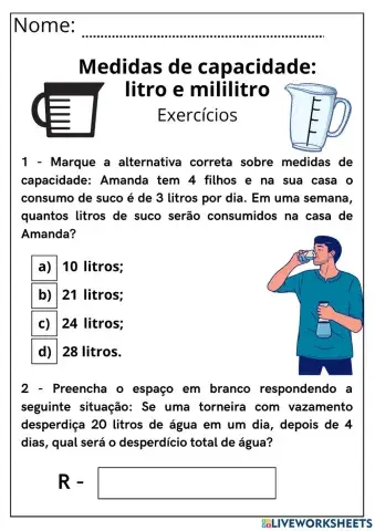 Medidas de capacidade: litro e mililitro