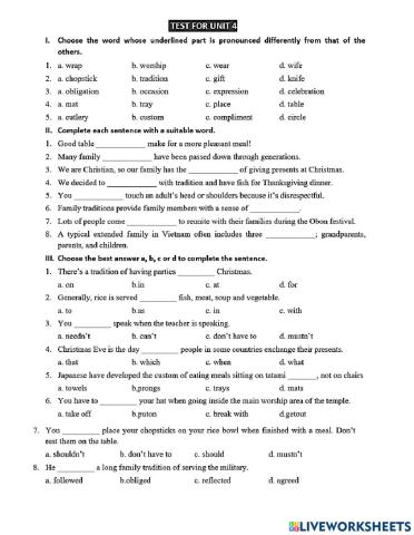 Lớp 8- test unit 4