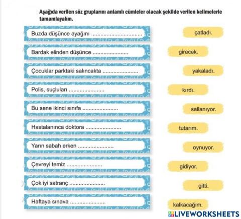 Cümleleri Doğru Tamamlayalım