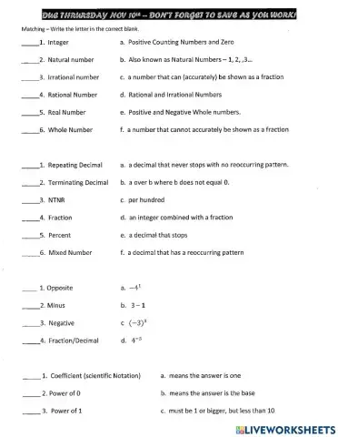 8th grade Math Vocab