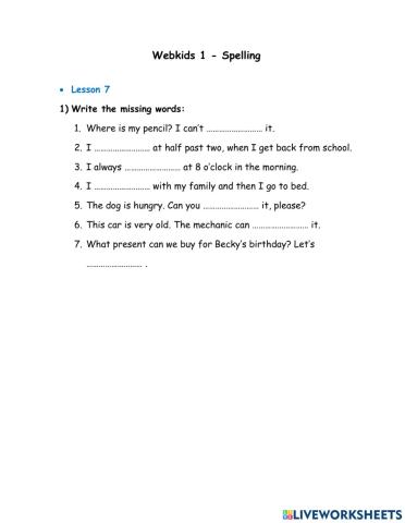 Webkids 1 - Spelling Lesson 7