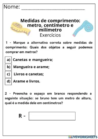 Medidas de comprimento: metro, centímetro e milímetro