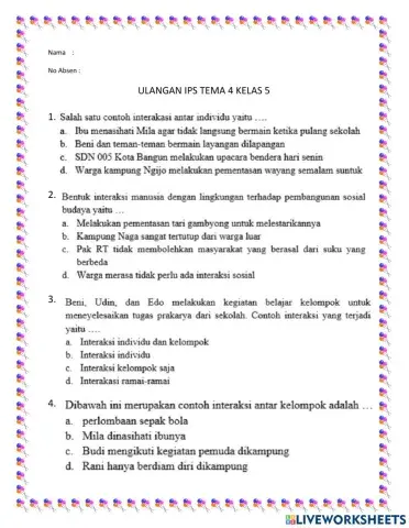 Ulangan IPS tema 4 Kelas 5