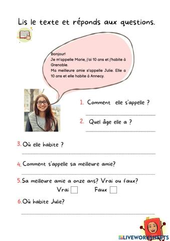 Compréhension écrite: se présenter