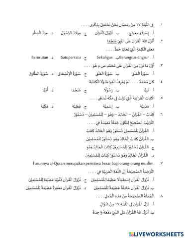 Latihan kosa kata nuzulul quran dan 2 hari raya