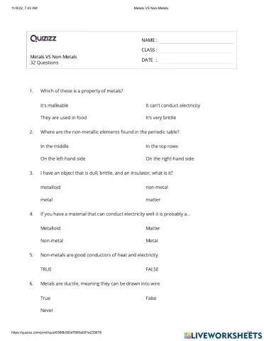 Metals VS Non-Metals