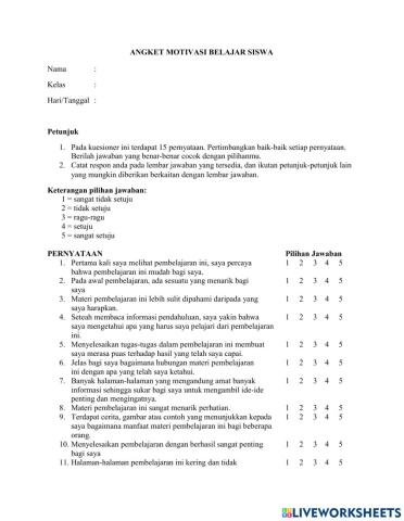 Angket motivasi belajar