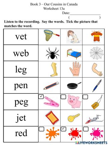 13a Short E CVC Words Worksheet