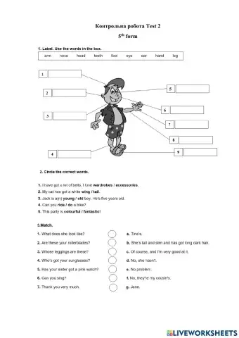 Контрольна робота 5 клас Test 2