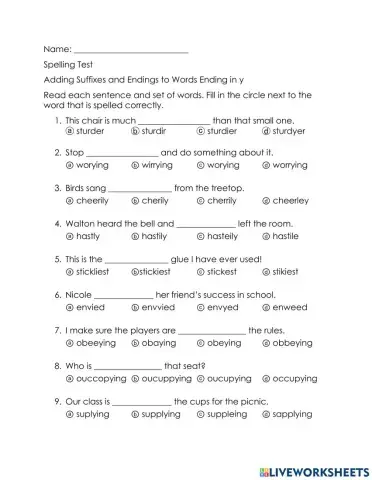 Adding Suffixes and Endings to Words Ending in y