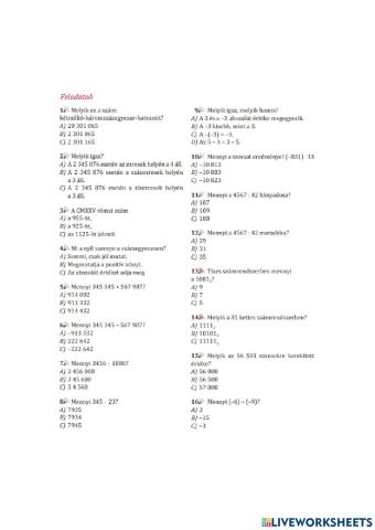 Egész számok összefoglalás