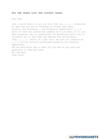 Business Email Future tenses