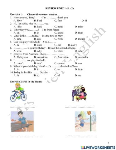 Review unit 1-5 tiếng  anh 4