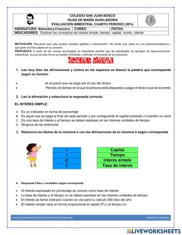 EVALUACION BIMESTRAL CUARTO PERIODO