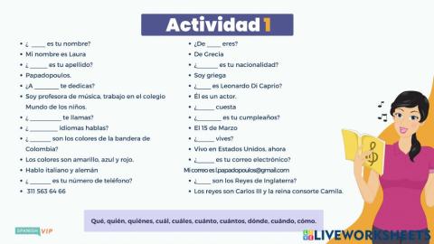(A1) Los pronombres interrogativos I
