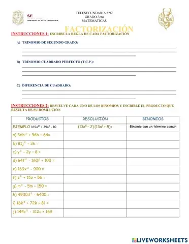 Factorización de productos notables