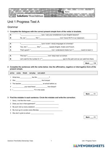 Unit 1 5Grade Progress test